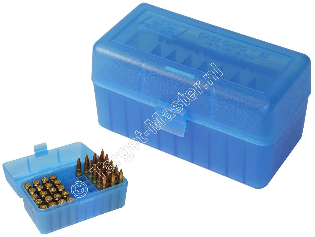 MTM RS50 Flip-Top Ammo Box CLEAR BLUE content 50